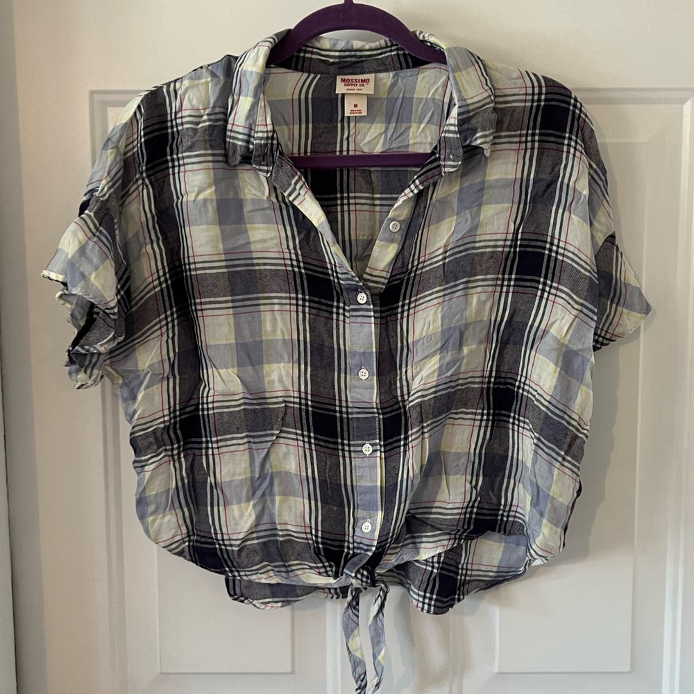 Plaid Tie Up Blouse